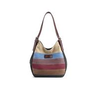 CORIOS Women Canvas Shoulder Bag Multi-Colour Striped Handbag Large Capacity Top Handle Bag Casual Hobo Bag with Adjustable Strap Multi-Pocket Tote Bag Black