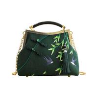 CORIOS Women Clutch Bag Bamboo Embroidery Evening Bag Handbag with Tassel Bridal Wedding Purse Polyester Shoulder Crossbody Bag with Removable Chain for Wedding Banquet Prom Party Dark Green A