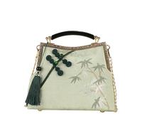 CORIOS Women Clutch Bag Bamboo Embroidery Evening Bag Handbag with Tassel Bridal Wedding Purse Polyester Shoulder Crossbody Bag with Removable Chain for Wedding Banquet Prom Party Light Green