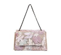 CORIOS Women Cotton Linen Crossbody Bag Bohemian Style Shoulder Bag Tote Handbag with Sequin Embroidery Summer Beach Bag Boho Satchel Messenger Bag Vacation Beach Travel Top Handle Bag Pink
