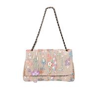 CORIOS Women Cotton Linen Crossbody Bag Bohemian Style Shoulder Bag Tote Handbag with Sequin Embroidery Summer Beach Bag Boho Satchel Messenger Bag Vacation Beach Travel Top Handle Bag Chain Beige