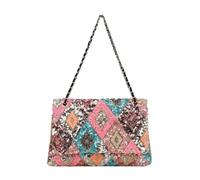CORIOS Women Cotton Linen Crossbody Bag Bohemian Style Shoulder Bag Tote Handbag with Sequin Embroidery Summer Beach Bag Boho Satchel Messenger Bag Vacation Travel Top Handle Bag Coloured Diamonds