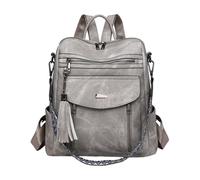 CORIOS Women Daypacks with Vintage Tassel Decor PU Leather Backpack Multi-Purpose Convertible Purse Multi-Pocket Tote Handbag Shoulder Bag School Bag Rucksack for Travel Work and Daily Use Grey