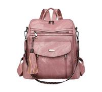 CORIOS Women Daypacks with Vintage Tassel Decor PU Leather Backpack Multi-Purpose Convertible Purse Multi-Pocket Tote Handbag Shoulder Bag School Bag Rucksack for Travel Work and Daily Use Pink