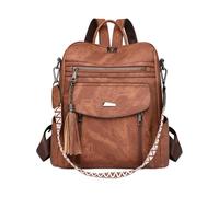 CORIOS Women Daypacks with Vintage Tassel Decor PU Leather Backpack Multi-Purpose Convertible Purse Multi-Pocket Tote Handbag Shoulder Bag School Bag Rucksack for Travel Work and Daily Use Brown