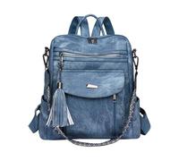 CORIOS Women Daypacks with Vintage Tassel Decor PU Leather Backpack Multi-Purpose Convertible Purse Multi-Pocket Tote Handbag Shoulder Bag School Bag Rucksack for Travel Work and Daily Use Blue