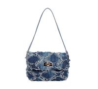 CORIOS Women Denim Bucket Bag Jean Purse Vintage Fringe Quilted Tote Handbag Drawstring Shoulder Crossbody Bag Small Satchel Messenger Bag Shopping Travel Work Daily Top Handle Bag Blue A