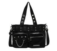 CORIOS Women Elegant Handbag Canvas Shoulder Bag Crossbody Bag Ladies Top-Handle Bag Large Capacity Satchel Bag Messenger Bag Retro Striped Tote Bag Hobo Bag for Office Shopping Travel Black