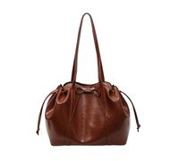 CORIOS Women Elegant PU Leather Tote Handbag Drawstring Bucket Bag Bowknot Shoulder Bag Large Capacity Top-Handle Bag Office Work Travel Daily Tote Brown