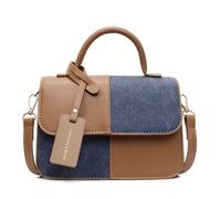 CORIOS Women Elegant Tote Handbag Stylish Patchwork Design Shoulder Crossbody Bag PU Leather Purse with Detachable Adjustable Strap Daily Use Casual Dating Shopping Messenger Satchel Bag Brown Blue L