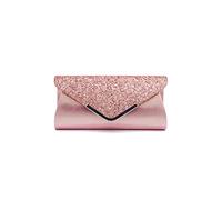 CORIOS Women Envelope Clutch Bag Sequins Evening Bag Shiny Handbag with Detachable Chain Bridal Wedding Purse Sparkly Shoulder Bag Elegant Crossbody Bag for Wedding Cocktail Prom Party Pink A