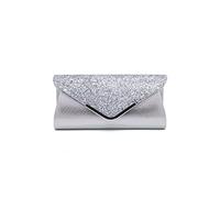 CORIOS Women Envelope Clutch Bag Sequins Evening Bag Shiny Handbag with Detachable Chain Bridal Wedding Purse Sparkly Shoulder Bag Elegant Crossbody Bag for Wedding Cocktail Prom Party Silver