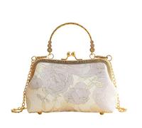 CORIOS Women Evening Bag Elegant Flower Embroidered Clutch Bag Bridal Wedding Purse Crossbody Shoulder Bag with Removable Chain Strap Polyester Kiss Lock Handbag for Wedding Party Banquet Purple A