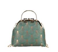 CORIOS Women Evening Bag Peacock Pattern Clutch Bag Bridal Wedding Purse Retro Kiss-Lock Handbag with Detachable Chain Polyester Shoulder Crossbody Bag for Cocktail Banquet Prom Party Green E