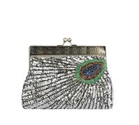 CORIOS Women Evening Bag Peacock Pattern Clutch Bag Sequin Beaded Bridal Wedding Purse Retro Kiss-Lock Handbag with Detachable Chain Shoulder Crossbody Bag for Banquet Cocktail Prom Party Silver