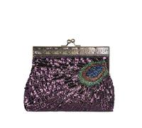 CORIOS Women Evening Bag Peacock Pattern Clutch Bag Sequin Beaded Bridal Wedding Purse Retro Kiss-Lock Handbag with Detachable Chain Shoulder Crossbody Bag for Banquet Cocktail Prom Party Purple