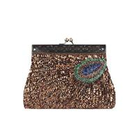 CORIOS Women Evening Bag Peacock Pattern Clutch Bag Sequin Beaded Bridal Wedding Purse Retro Kiss-Lock Handbag with Detachable Chain Shoulder Crossbody Bag for Banquet Cocktail Prom Party Coffee