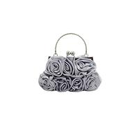CORIOS Women Evening Bag Rose Shaped Clutch Bag Satin Handbag Small Shoulder Bag with Kiss Lock Bridal Wedding Purse Elegant Crossbody Bag for Party Weeding Cocktail Banquet Prom Silver