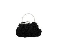 CORIOS Women Evening Bag Rose Shaped Clutch Bag Satin Handbag Small Shoulder Bag with Kiss Lock Bridal Wedding Purse Elegant Crossbody Bag for Party Weeding Cocktail Banquet Prom Black
