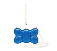 CORIOS Women Evening Clutch Bag Acrylic Cute Shape Crossbody Shoulder Bag with Detachable Pearl Chain & Removable Wrist Strap Bridal Wedding Purse Mini Handbag Bow Blue