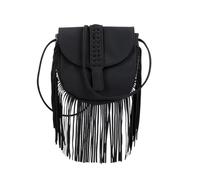 CORIOS Women Fringe Crossbody Bag Boho PU Leather Saddle Shoulder Handbag Woven Flap Design Vintage Western Tassel Sling Satchel Hobo Bag for Shopping Work Travel Black
