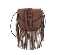 CORIOS Women Fringe Crossbody Bag Boho PU Leather Saddle Shoulder Handbag Woven Flap Design Vintage Western Tassel Sling Satchel Hobo Bag for Shopping Work Travel Coffee