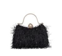 CORIOS Women Fringe Evening Clutch Bag Elegant Crossbody Shoulder Purse with Detachable Chain Nylon Fabric Bridal Wedding Purse Beaded Clasp Top-Handle Handbag for Prom Party Wedding Cocktail Black