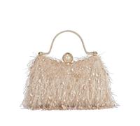 CORIOS Women Fringe Evening Clutch Bag Elegant Crossbody Shoulder Purse with Detachable Chain Nylon Fabric Bridal Wedding Purse Beaded Clasp Top-Handle Handbag for Prom Party Wedding Cocktail Beige