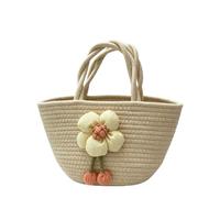 CORIOS Women Handbag Mini Cotton Bucket Bag Bohemian Woven Handheld Tote Purse Summer Beach Bag with 3D Flower Decor Casual Portable Top Handle Clutch Bag for Daily Travel Vacation Beige