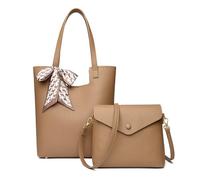 CORIOS Women Handbag PU Leather Shoulder Bag Elegant Top-Handle Bag Waterproof Crossbody Bag Retro Messenger Bag Lightweight Portable Satchel Bag Bucket Bag with Coin Purse 2pcs Set Light Khaki