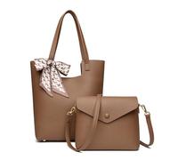CORIOS Women Handbag PU Leather Shoulder Bag Elegant Top-Handle Bag Waterproof Crossbody Bag Retro Messenger Bag Lightweight Portable Satchel Bag Bucket Bag with Coin Purse 2pcs Set Khaki
