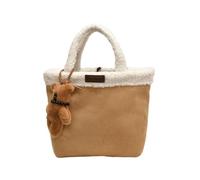 CORIOS Women Handbag Soft Suede Lamb Wool Shoulder Bag Top Handle Bag with Cute Bear Charm Large Capacity Tote Fashionable Daily Purse for Ladies for Business Work Office Travel Khaki