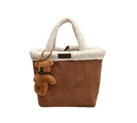 CORIOS Women Handbag Soft Suede Lamb Wool Shoulder Bag Top Handle Bag with Cute Bear Charm Large Capacity Tote Fashionable Daily Purse for Ladies for Business Work Office Travel Brown