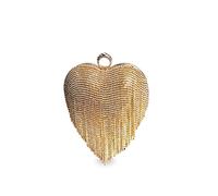 CORIOS Women Luxury Heart Shape Tassel Evening Clutch Bag Rhinestone Handbag Bridal Wedding Purse Glitter Shoulder Bag with Long Chain Crossbody Bag for Banquet Wedding Cocktail Prom Party Gold