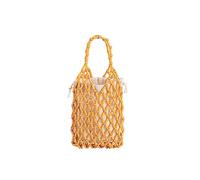 CORIOS Women Mini Tote Bag Handmade Woven Bucket Bag Drawstring Handbag Summer Beach Bag Bohemian Clutch Bag Retro Top-Handle Bag for Vacation Beach Travel Daily Use Yellow