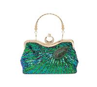 CORIOS Women Peacock Evening Bag Vintage Beaded Clutch Bag Bridal Wedding Purse Sparkly Sequin Handbag Shoulder Bag with Detachable Chain Elegant Crossbody Bag for Banquet Cocktail Prom Party Gold