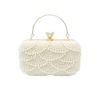 CORIOS Women Pearl Clutch Bag Beaded Evening Bag Rhinestone Handbag Bridal Wedding Purse Shoulder Bag with Detachable Chain Elegant Crystal Crossbody Bag for Cocktail Banquet Prom Party Beige