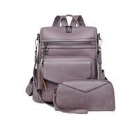 CORIOS Women PU Leather Backpack 2Pcs Vintage Tassel Decor Daypacks Rucksack with Leopard Print Detail Multi-Purpose Convertible Purse Tote Handbag Shoulder Bag School Bag with Wristlet Wallet Purple