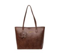 CORIOS Women PU Leather Briefcase Laptop Bag Tote Handbag with Floral Charm Large Capacity Top-Handle Purse Shoulder Bag for Daily Work Travel Office Business Brown