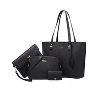 CORIOS Women PU Leather Tote Handbag 4Pcs Set Large Capacity Top Handle Satchel Purse Simple Solid Shoulder Crossbody Bag Elegant Daily Work Travel Shopping Messenger Hobo Bag Black