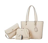 CORIOS Women PU Leather Tote Handbag 4Pcs Set Large Capacity Top Handle Satchel Purse Simple Solid Shoulder Crossbody Bag Elegant Daily Work Travel Shopping Messenger Hobo Bag White