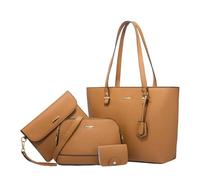 CORIOS Women PU Leather Tote Handbag 4Pcs Set Large Capacity Top Handle Satchel Purse Simple Solid Shoulder Crossbody Bag Elegant Daily Work Travel Shopping Messenger Hobo Bag Brown
