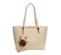 CORIOS Women PU Leather Tote Handbag Shoulder Bag with Cute Bear Charm Large Capacity Briefcase with Zipper Fashion Top-Handle Purse for Daily Business Work Office Travel White