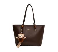 CORIOS Women PU Leather Tote Handbag Shoulder Bag with Cute Bear Charm Large Capacity Briefcase with Zipper Fashion Top-Handle Purse for Daily Business Work Office Travel Coffee