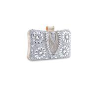 CORIOS Women Rhinestone Evening Bag Multicolor Clutch Bag Bridal Wedding Purse Luxury Crystal Handbag Glitter Shoulder Bag with Detachable Chain Elegant Crossbody Bag for Cocktail Prom Party Silver