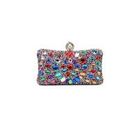 CORIOS Women Rhinestone Evening Bag Multicolor Clutch Bag Luxury Crystal Handbag Bridal Wedding Purse Glitter Shoulder Bag with Detachable Chain Banquet Party Prom Crossbody Bag Silver-Multicolour