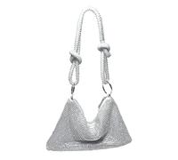 CORIOS Women Rhinestones Evening Bag Crystal Clutch Bag Sparkly Sequin Glitter Handbag Wedding Purse Bling Hobo Bag Banquet Bag Underarm Shoulder Bag for Wedding Prom Cocktail Party Silver