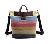 CORIOS Women Shoulder Bag Multicolor Striped Canvas Tote Handbag Hobo Bag Casual Large Capacity Top Handle Bag Crossbody Messenger Bag for Travel Work Party Office Shopping Multicolor