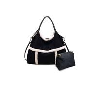 CORIOS Women Suede Tote Bag Shoulder Bag with Lamb Wool Vintage Crossbody Bag Large Handbag Lightweight Messenger Bag Soft Plush Top Handle Bag Satchel Bag with Coin Purse 2pcs Set Black