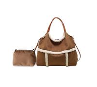 CORIOS Women Suede Tote Bag Shoulder Bag with Lamb Wool Vintage Crossbody Bag Large Handbag Lightweight Messenger Bag Soft Plush Top Handle Bag Satchel Bag with Coin Purse 2pcs Set Brown